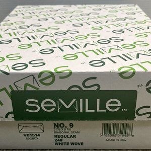 New Box! 500 Envelopes #9 3 7/8” x 8 7/8” White Wove 500/Box Seville Great Brand